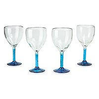 Blown glass wine glasses Caribbean Mirage set of 4 Mexico