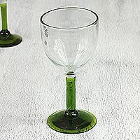 Blown glass wine glasses, 'Forest Mirage' (set of 4) - Hand Made Wine Glasses Blown Glass Art (set of 4)