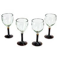 Blown glass goblets Amber Mirage set of 4 Mexico