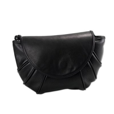 Leather shoulder bag, 'Convergence' - Black Leather Shoulder Bag or Clutch with Magnetic Closure a