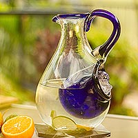 Blown glass pitcher with ice chamber Fresh Ocean Mexico