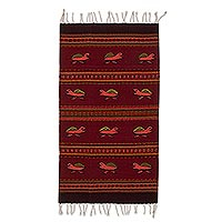 Zapotec wool rug Red Turtles 2x3.5 Mexico