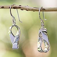 Sterling silver dangle earrings, 'Modern Mobius' - Handmade Modern Taxco Silver Earrings