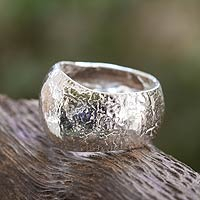 Sterling silver domed ring, 'Earth Whisper' - Taxco Sterling Silver Wide Handmade Ring