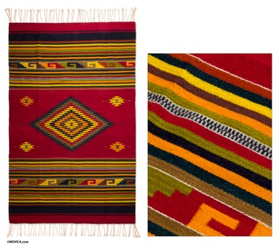 Zapotec wool rug, Golden Diamonds (5x8)