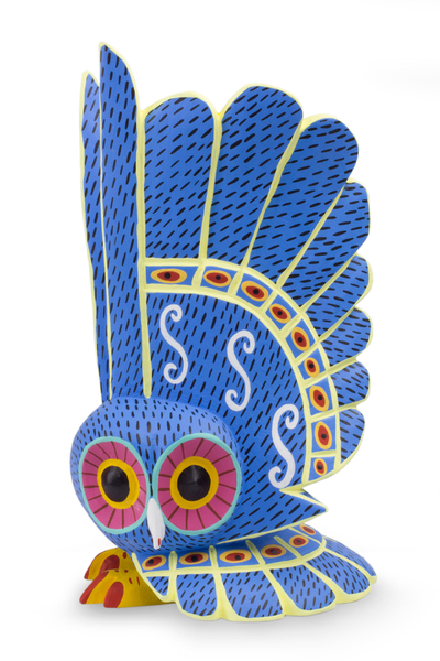 Blue Owl Mexican Alebrije Sculpture - Blue Owl 