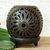 Ceramic tealight holder, 'Black Flower Fest' - Hand Made Mexican Black Pottery Candleholder thumbail