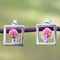 Sterling silver button earrings,