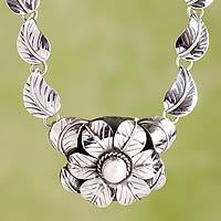 Cultured pearl flower necklace,