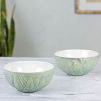 Stoneware bowls Lotus pair Mexico