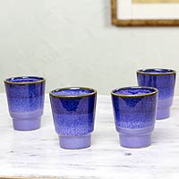 Stoneware drinking cups Azure set of 4 Mexico
