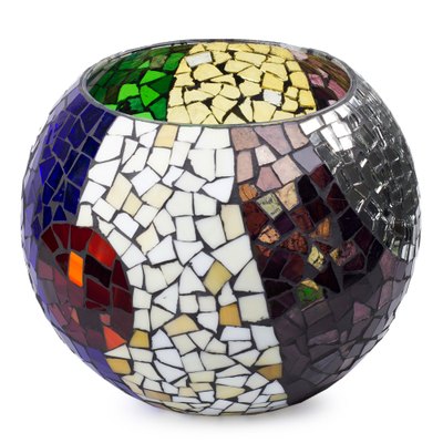 Stained glass tealight candleholder, 'Lunar Rainbow' (extra large) - Handcrafted Stained Glass Tealight Candleholder (XL)