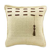 Henequen and leather accent cushion Yucatan Code Mexico