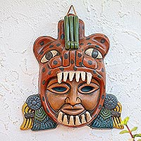 Ceramic mask, 'Jaguar Warrior' - Aztec Jaguar Warrior Mask