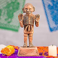 Ceramic sculpture, 'Aztec God of Death' - Mexico Day of the Dead Ceramic Sculpture