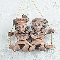 Ceramic wall sculpture, 'Totonac Children' - Mexican Archaeology Ceramic Wall Sculpture