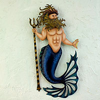 Steel wall sculpture, 'Conch King Triton' - Handcrafted Steel Wall Art from Mexico