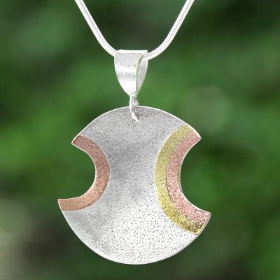 Sterling silver and copper pendant necklace, Ancient Eclipse