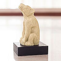 Sculpture, 'Xoloitzcuintle' - Aztec Dog Sculpture with Stand