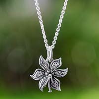 Sterling silver flower necklace, 'Springtime' - Hand Crafted Sterling Silver Taxco Flower Pendant Necklace