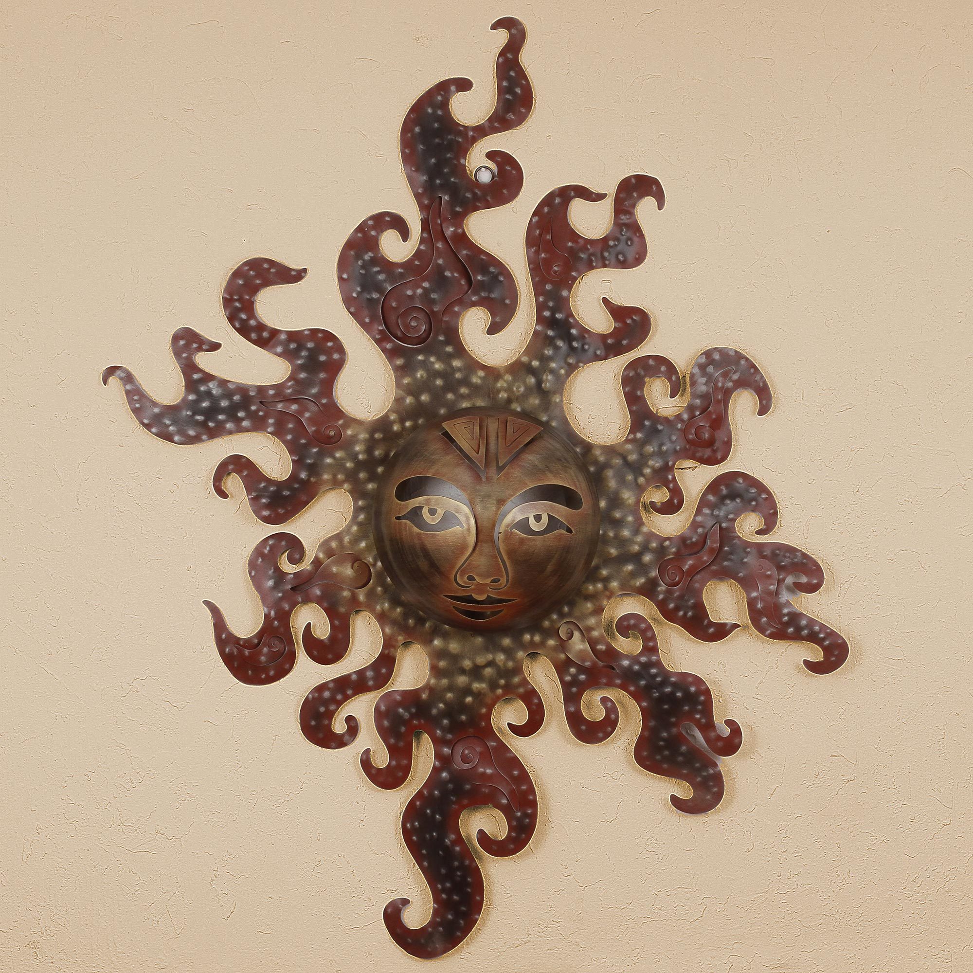 Mexican Sun Shape Steel Rustic Wall Sculpture Astro Rey NOVICA