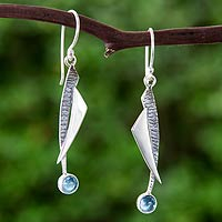 Blue topaz dangle earrings, 'Blue Skies' - Blue Topaz and Silver 950 Earrings Taxco Jewelry