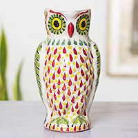 Majolica ceramic pitcher Happy Little Owl Mexico