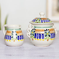 Majolica ceramic sugar and creamer set Acapulco Mexico