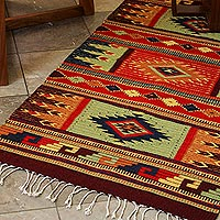 Zapotec wool rug Prairie Stars 2.5x5 Mexico