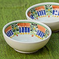 Majolica ceramic bowls Acapulco pair Mexico