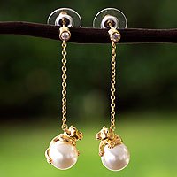 Gold plated and faux pearl dangle earrings,