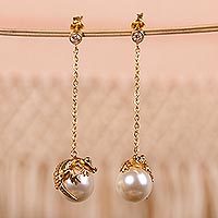 Sterling silver faux crystal dangle earrings,
