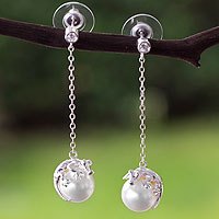 Sterling silver faux crystal pendant earrings,