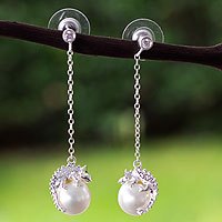 Sterling silver and faux pearl dangle earrings,