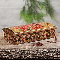 Decoupage jewelry box, 'Roses' - Mexico Handcrafted Floral Decoupage Jewelry Box with Mirror