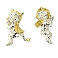 Gold accent sterling silver button earrings,