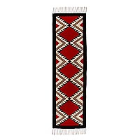 Zapotec wool rug, 'Red Star Path' (2x7) - Loom Woven Red and Black Zapotec Wool Rug (2 x 7 Feet)