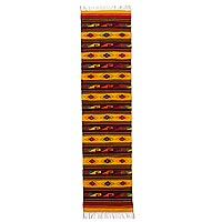 Zapotec wool rug, 'Yellow Sky Path' (2x10) - Authentic Handwoven Zapotec Wool Runner in Yellow (2 x 10)