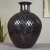 Ceramic vase, 'Ebony Rain' - Unique Hand Made Incised Black Pottery Vase from Mexico thumbail