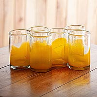 Blown glass tumblers Orange Splash set of 6 Mexico