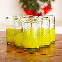 Blown glass tumblers Yellow Splash set of 6 Mexico