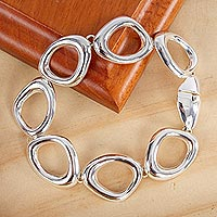 Sterling silver link bracelet, 'Bold Curves' - Mexican Handmade Taxco Silver Link Bracelet