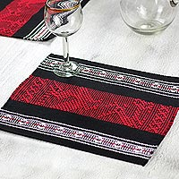 Cotton and silk placemats Scarlet Myths set of four Mexico