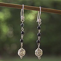 Obsidian filigree earrings,