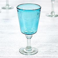 Blown glass wine glasses Caribbean Blue set of 4 Mexico