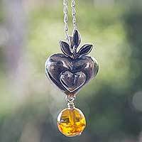Amber heart necklace,