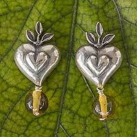 Amber heart earrings,