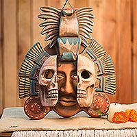 Ceramic mask, 'Life and Death in Teotihuacan' - Handcrafted Mexican Ceramic Skull Mask