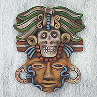 Ceramic mask, 'Death Cult Priest' - Handcrafted Mexican Ceramic Skull Priest Mask