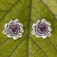 Amethyst button earrings,